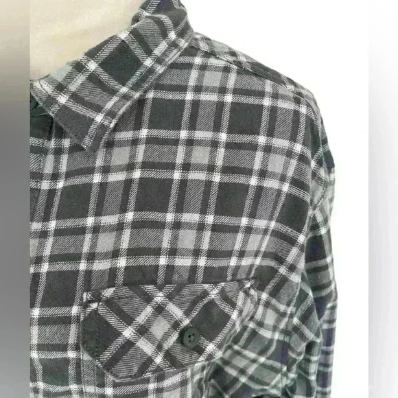 Columbia Men’s XL Plaid Flannel Cotton Gray and White Button Down Shirt - Picture 2 of 7